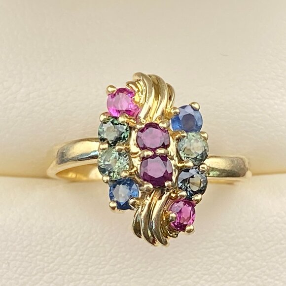 RARE Vtg. XPS Precious Sales Corp. 10K Gold Ring Sz. 8 - 10 Topaz Stone 5 Colors - Picture 5 of 16